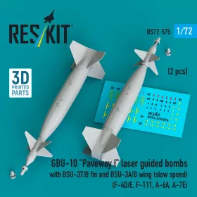   Reskit - GBU-10 Paveway I laser guided bombs with BSU-37/B fin and BSU-3A/B wing (slow speed) (2 pcs) (F-4D/E, F-111, A-6A, A-7E) (3D Printed)