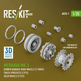  Reskit - Merkava Mk.3 rubber bandage road wheels (12 pairs) track sprockets (2 pcs) idler wheels (2 pcs) for Meng/HobbyBoss kit (3D Printed)