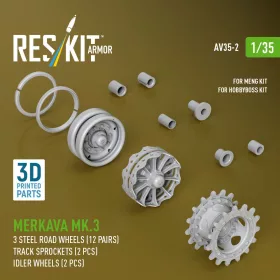   Reskit - Merkava Mk.3 steel road wheels (12 pairs) track sprockets (2 pcs) idler wheels (2 pcs) for Meng/HobbyBoss kit (3D Printed)