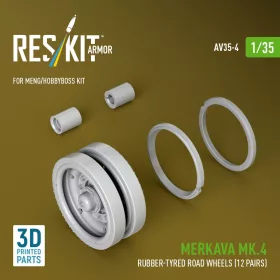  Reskit - Merkava Mk.4 rubber-tyred road wheels (12 pairs) (3D Printed) for Meng / Hobby Boss