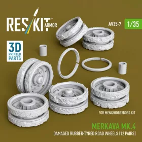   Reskit - Merkava Mk.4 damaged rubber-tyred road wheels (12 pairs) (3D Printed) for Meng / Hobby Boss