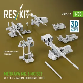   Reskit - Merkava Mk.3 MG set V1 (3 pcs) + machine gun mounts (3 pcs) for Meng/HobbyBoss kit (3D Printed) figura makett