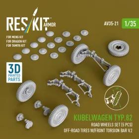   Reskit - Kubelwagen typ.82 road wheels set (5 pcs) off-road tires w/front torsion bar V.2 (3D Printed) for Meng / Dragon / Tamiya