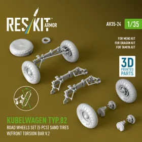   Reskit - Kubelwagen typ.82 road wheels set (5 pcs) sand tires w/front torsion bar V.2 (3D Printed) for Meng / Dragon / Tamiya