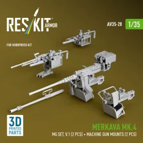   Reskit - Merkava Mk.4 MG set V.1 (2 pcs) + Machine gun mounts (2 pcs) (3D Printed) for Hobby Boss
