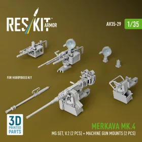   Reskit - Merkava Mk.4 MG set V.2 (2 pcs) + Machine gun mounts (2 pcs) (3D Printed) for Hobby Boss