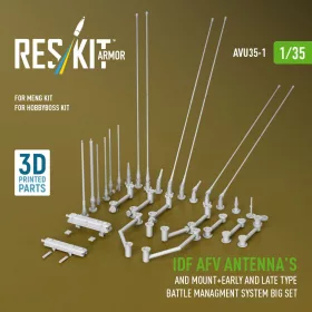   Reskit - IDF AFV antenna's and mount+early and late type battle managment system big set (3D Printed)