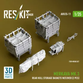   Reskit - Merkava Mk.3 rear hull storage baskets w/cover (2 pcs) for Meng kit (3D Printed)