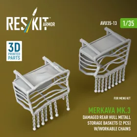   Reskit - Merkava Mk.3 damaged rear hull metall storage baskets (2 pcs) w/workable chains for Meng kit (3D Printed)
