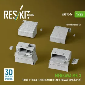   Reskit - Merkava Mk.3 Front n' Rear fenders with Rear stowage bins (open) (3D Printed) for Hobby Boss