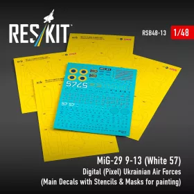   Reskit - MiG-29 9-13 (White 57) Digital (Pixel) Ukrainian Air Forces (Main Decals with Stencils & Masks for painting 4 pcs)