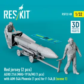   Reskit - Red jersey (2 pcs) AERO 21A (MHU-191A/M) (1 pcs) with AIM-54A Phoenix (1 pcs) for F-14A,B (scene 1) (3D Printed) figura makett