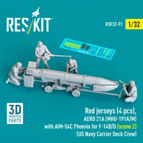   Reskit - Red jerseys (4 pcs) AERO 21A (MHU-191A/M) with AIM-54C Phoenix for F-14B/D (scene 2) (US Navy Carrier Deck Crew) (3D Printed)