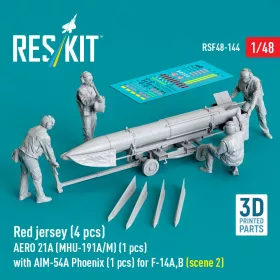   Reskit - Red jersey (4 pcs) AERO 21A (MHU-191A/M) (1 pcs) with AIM-54A Phoenix (1 pcs) for F-14A,B (scene 2) (3D Printed) figura makett