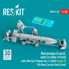   Reskit - Red jerseys (4 pcs) AERO 21A (MHU-191A/M) with AIM-54C Phoenix for F-14B/D (scene 2) (US Navy Carrier Deck Crew) (3D Printed)