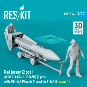   Reskit - Red jersey (2 pcs) AERO 21A (MHU-191A/M) (1 pcs) with AIM-54A Phoenix (1 pcs) for F-14A,B (scene 1) (3D Printed) figura makett