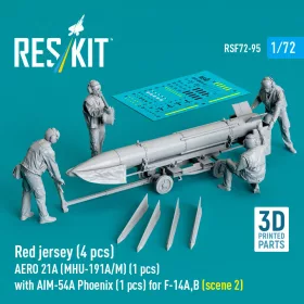   Reskit - Red jersey (4 pcs) AERO 21A (MHU-191A/M) (1 pcs) with AIM-54A Phoenix (1 pcs) for F-14A,B (scene 2) (3D Printed) figura makett