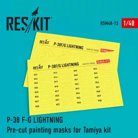   Reskit - P-38 (F G)  Lightning  Pre-cut painting masks for Tamiya kit (1/48)