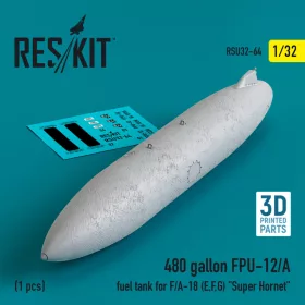   Reskit - 480 gallon FPU-12/A fuel tank for F/A-18 (E,F,G) "Super Hornet" (1 pcs) (3D Printed) (1/32)