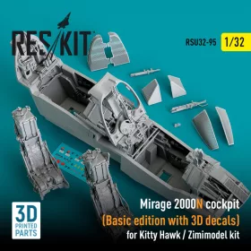   Reskit - Mirage 2000N cockpit (Basic edition with 3D decals)  for Kitty Hawk / Zimimodel kit (3D Printed) (1/