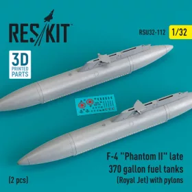  Reskit - F-4  Phantom II  late 370 gallon fuel tanks (Royal Jet) with pylons (2 pcs) (3D Printed) (1/32)
