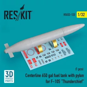   Reskit - Centerline 650 gal fuel tank with pylons for F-105 Thunderchief (1 pcs) (3D Printed)