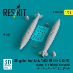   Reskit - 300 gallon fuel tank AERO 1D USN & USMC (2 pcs) (without fin & bobtail fin included) (A-1 A-4 A-6 A-7 S-3 EA-6A) (3D Printed)