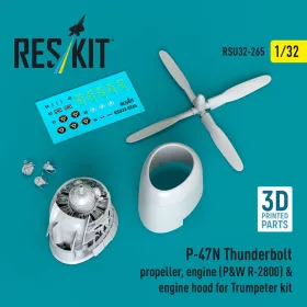   Reskit - P-47N Thunderbolt propeller engine (P&W R-2800) & engine hood (3D Printed) for Trumpeter