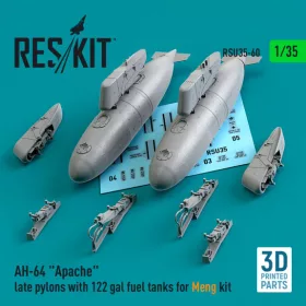   Reskit - AH-64  Apache  late pylons with 122 gal fuel tanks for Meng kit (3D Printed) (1/35)
