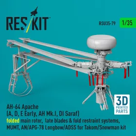   Reskit - AH-64E late Apache folded main rotor late blades & fold restraint systems MUMT AN/APG-78 Longbow for Takom/Snowman kit (3D Printed)