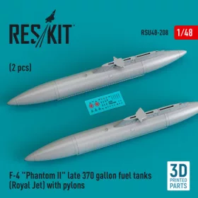   Reskit - F-4  Phantom II  late 370 gallon fuel tanks (Royal Jet) with pylons (2 pcs) (3D Printed) (1/48)