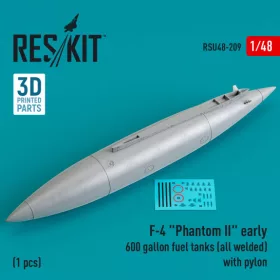   Reskit - F-4  Phantom II  early 600 gallon fuel tanks (all welded) with pylon (1 pcs) (3D Printed) (1/48)