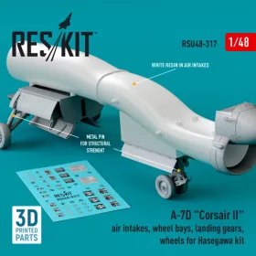   Reskit - A-7D  Corsair II  air intakes  wheel bays  landing gears  wheels for Hasegawa kit (3D Printed) (1/48