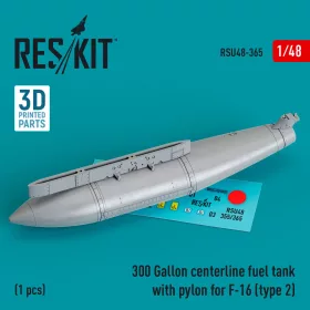   Reskit - 300 Gallon centerline fuel tank with pylon for F-16 (A/B/C/D/E/F/I) (type 2) (1 pcs) (3D Printed)