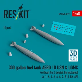   Reskit - 300 gallon fuel tank AERO 1D USN & USMC (without fin & bobtail fin included) (2 pcs) (A-1 A-4 A-6 A-7 S-3 EA-6A) (3D Printed)
