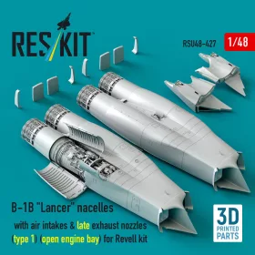   Reskit - B-1B Lancer nacelles with air intakes & late exhaust nozzles (type 1) (open engine bay) for Revell kit (3D Printed)