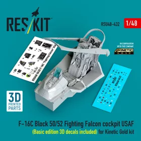   Reskit - F-16C Block 50/52 Fighting Falcon cockpit USAF (Basic edition 3D decals included) (3D Printed) for Kinetic