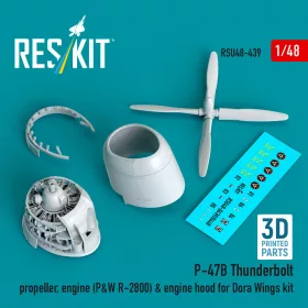  Reskit - P-47B Thunderbolt propeller engine (P&W R-2800) & engine hood (3D Printed) for Dora Wings