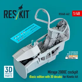   Reskit - Mirage 2000C cockpit (Basic edition with 3D decals) for Kinetic kit (3D Printed)