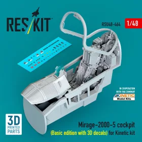   Reskit - Mirage-2000-5 cockpit (Basic edition with 3D decals) for Kinetic kit (3D Printed)