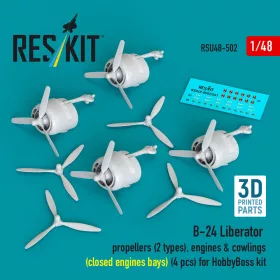   Reskit - B-24 Liberator propellers (2 types) engines & cowlings (closed engine bays) (4 pcs) (3D Printed) for Hobby Boss