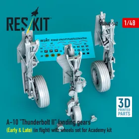   Reskit - A-10 Thunderbolt II landing gears (Early & Late) (in flight) with wheels set for Academy kit (3D Printed)