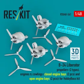   Reskit - B-24 Liberator propellers (2 types) engines & cowlings (closed engine bays (2 pcs) and open engine bays (2 pcs)) (3D Printed) for Hobby Boss
