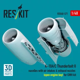   Reskit - A-10A/C Thunderbolt II nacelles with air intakes & exhaust nozzles (open engine bay) for GWH kit (3D Printed)