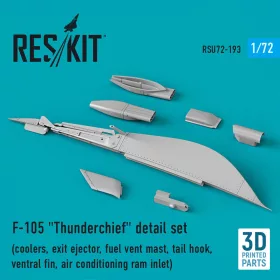   Reskit - F-105 Thunderchief detail set (coolers, exit ejector, fuel vent mast, tail hook,ventral fin, air conditioning ram inlet) (3D Printed)