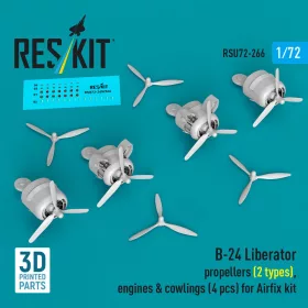   Reskit - B-24 Liberator propellers (2 types) engines & cowlings (4 pcs) (3D Printed) for Airfix