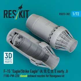   Reskit - F?15 Eagle/Strike Eagle (A B C D E early J) F100-PW-220 closed exhaust nozzles for Hasegawa kit (3D Printed)