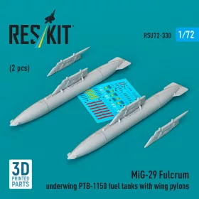   Reskit - MiG-29 Fulcrum underwing PTB-1150 fuel tanks with wing pylons (2 pcs) (3D Printed)