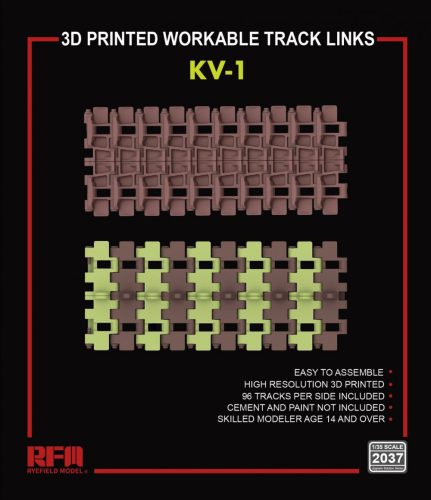 Rye Field Model - 3D printed  Workable track links for KV-1