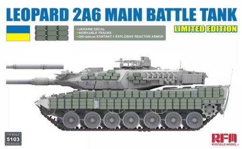 Rye Field Model - 1:35 Leopard 2A6 Main Battle Tank with Ukraine decal/ Kontakt-1ERA/workable tracks - Rye Field Model